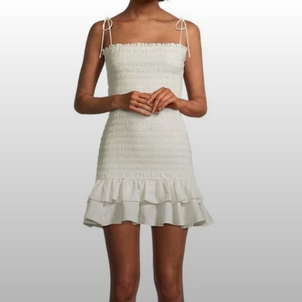 NWT Significant Other Emille Mini Linen Dress Cream white Smocked Dress short 8